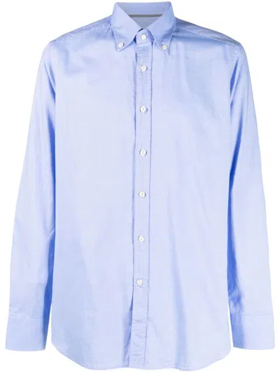 Tintoria Mattei Button-down Cotton Shirt In Clear Blue