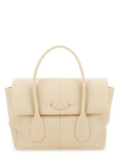 Tod's Sand Leather Small Bag Reverse Handbag In White