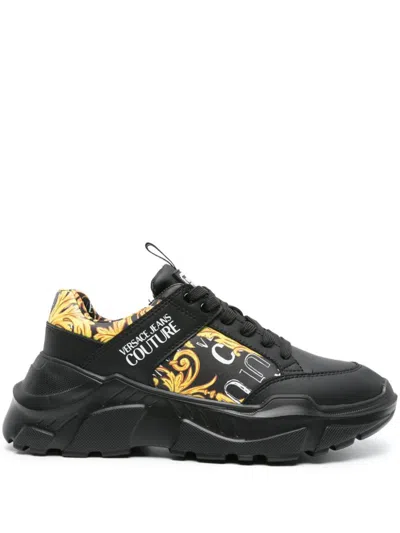 Versace Jeans Couture Printed Sneakers In Black
