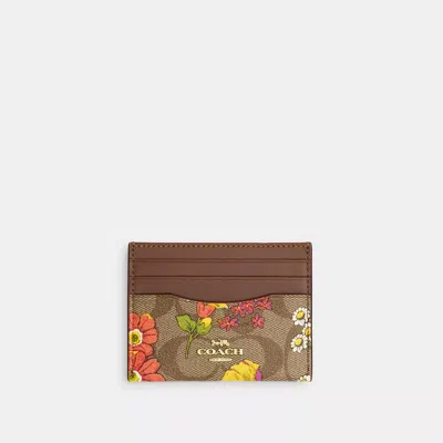 Coach Slim Id Card Case In Signature Canvas With Floral Print In Burgundy