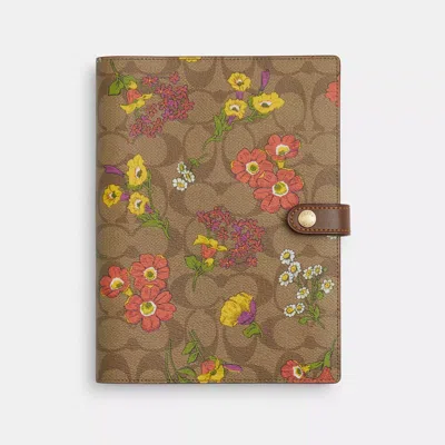 Coach Notebook In Signature Canvas With Floral Print In Brown