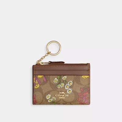 Coach Mini Skinny Id Case In Signature Canvas With Floral Print In Beige