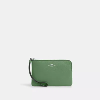 Coach Corner Zip Wristlet In Green