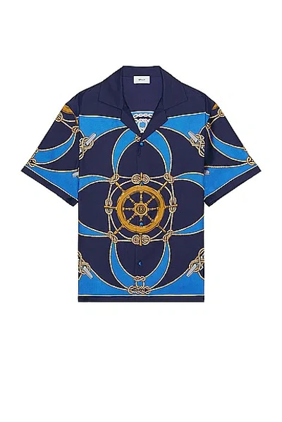 Bally Marine Silk Bowling Shirt In Blue,multicolor