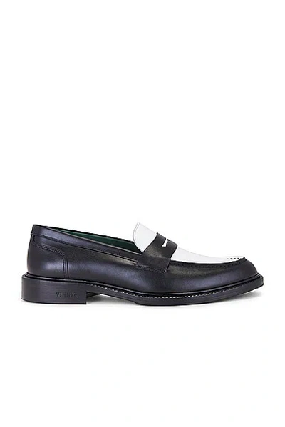 Vinny's Yardee Penny Loafer In Black Leather / White Leather