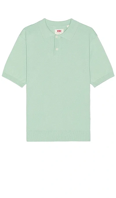 Levi's Men's Relaxed-fit Solid Sweater-knit Polo Shirt In Aqua Foam