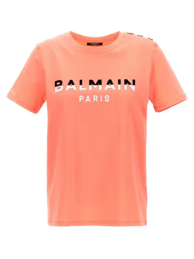 Balmain Paris Flocked T-shirt In Nude & Neutrals