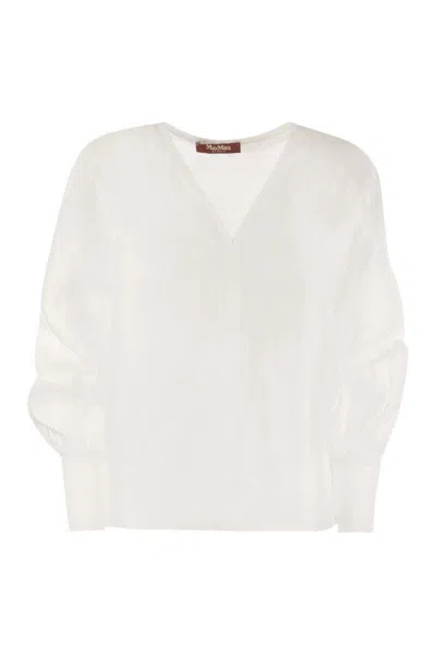 Max Mara Studio Leccio - Ramie Gauze And Lace Blouse In White