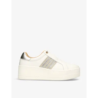 Carvela Womens White Connected Tape Jewel-embellished Leather Low-top Trainers