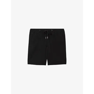 Reiss Mens Black Newmark Elasticated-waist Slim-fit Stretch-woven Shorts