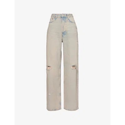 Samsoe & Samsoe Samsoe Samsoe Womens Khaki Dust Break Shelly Faded-wash Wide-leg Recycled Denim-blend Jeans
