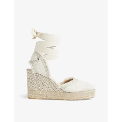 Lk Bennett Womens Cre-ecru Sofia Frayed Canvas Espadrille Wedges