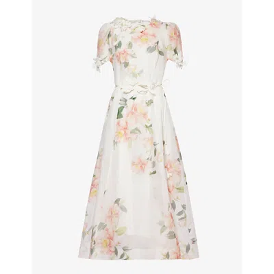 Zimmermann Womens Ivory Camellia Liftoff Floral-print Linen And Silk-blend Midi Dress