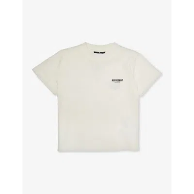 Represent Boys Flat White Kids Logo-print Short-sleeve Cotton-jersey T-shirt 4-6 Years