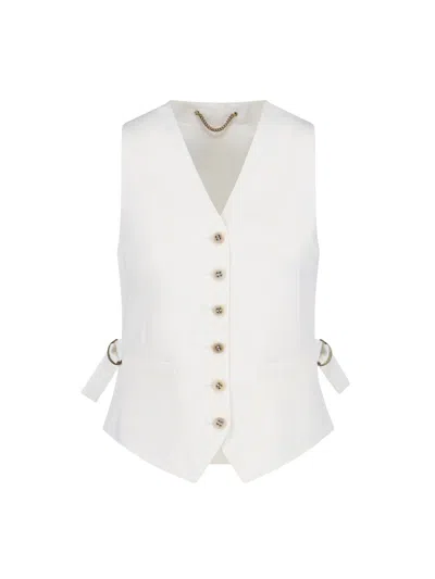 Golden Goose Virgin Wool Blend Waistcoat With Logoed Buckles And Lateral Straps In White
