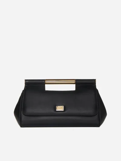 Dolce & Gabbana Sicily Leather Medium Clutch Bag In Black