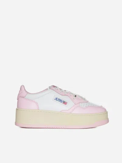 Autry Medalist Platform Leather Sneakers In White,pink