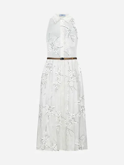 Prada Embroidered Organza Dress In White