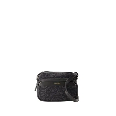 Versace Small Jacquard Canvas Crossbody Bag In Black