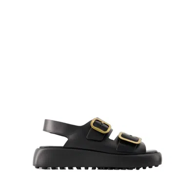 Tod's Gomma Buckled Leather Platform Sandals In Black