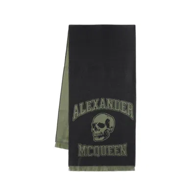 Alexander Mcqueen Varsity Skull Logo Scarf - Wool - Black