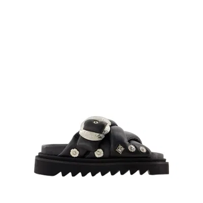 Toga Stud-embellishment Leather Platform Sandals In Black