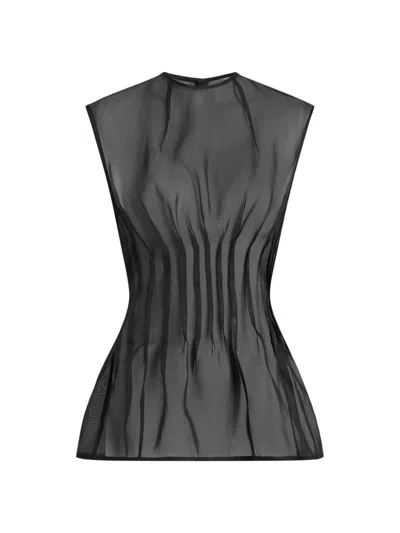 Khaite Westin Pleated Silk Top In Black