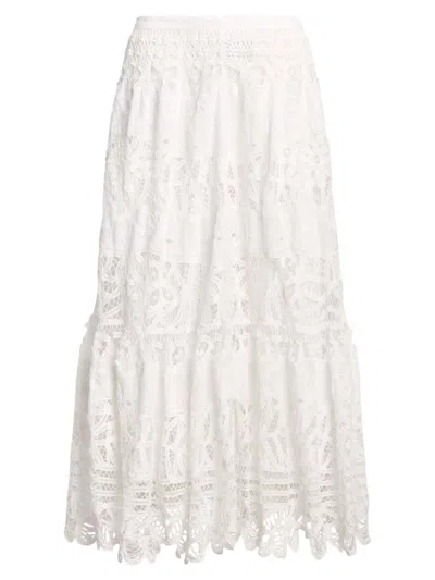 Polo Ralph Lauren Battenberg Lace Linen Midi Skirt In White