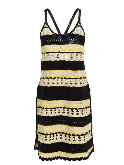 Ganni Crochet Slip Dress In Multicolour