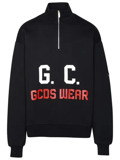 Gcds Logo-print Half-zipped Sweatshirt In Black
