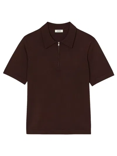Sandro Zip-up Polo Shirt In Brown