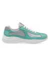 Prada Men's America's Cup Patent Leather Patchwork Sneakers In Jade Green Silver