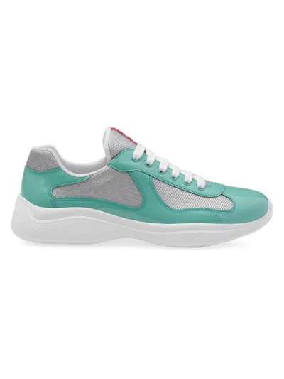 Prada Men's America's Cup Patent Leather Patchwork Sneakers In Green