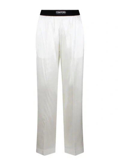 Tom Ford Logo-banded Silk Pj Pants In White