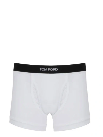 Tom Ford Logo Cotton Boxer Shorts In White