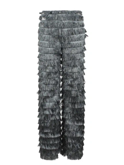 Alberta Ferretti Fringes Fil Coupé Trousers In Grey