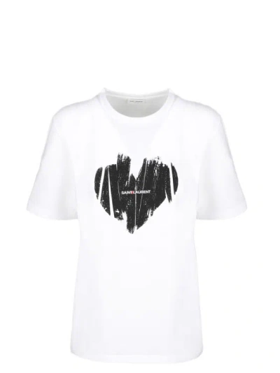 Saint Laurent 'heart' Printed T-shirt In White