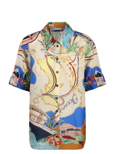Zimmermann Alight Short Sleeve Shirt In Multicolor