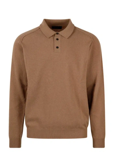 Roberto Collina Superfine Wool Polo In Brown