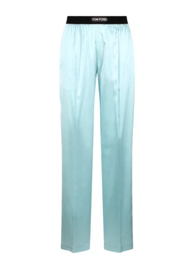 Tom Ford Stretch Silk Satin Pj Pants In Blue