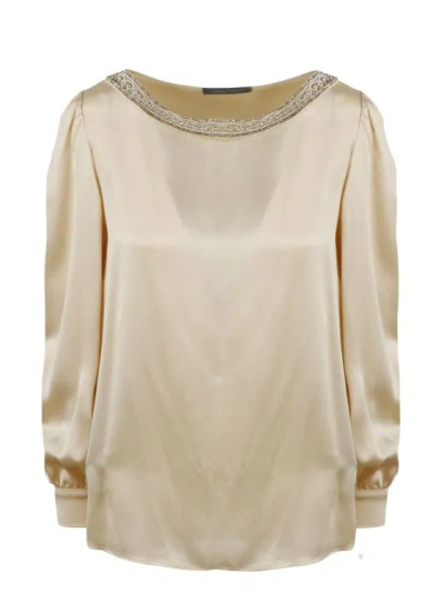 Alberta Ferretti Embroidered Silk Blouse In Neutrals