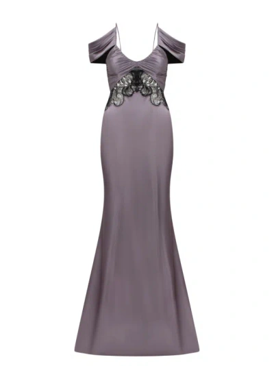 Alberta Ferretti Lace Insert Long Dress In Purple