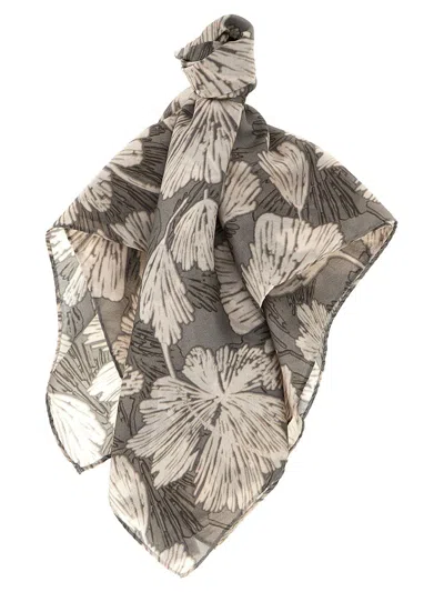 Brunello Cucinelli Floral Scarf In Gray