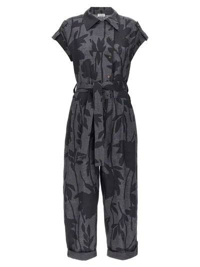 Brunello Cucinelli Flower Jumpsuit In Gray