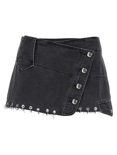 Pinko Eyelet Detailed Mini Denim Skirt In Black