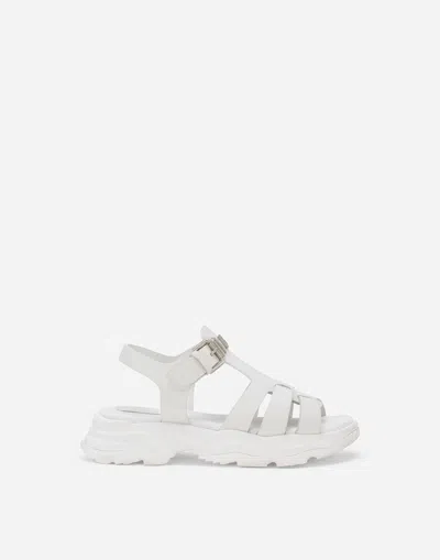 Dolce & Gabbana Kids' Rubberized Calfskin Sandals In White