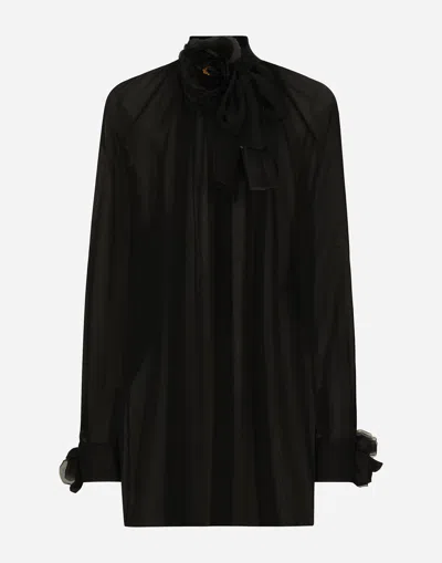 Dolce & Gabbana Camicia In Chiffon Con Collo A Sciarpa In Nero