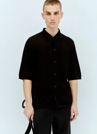 Lemaire Short Sleeve Cotton Knit Button-up Shirt In Black