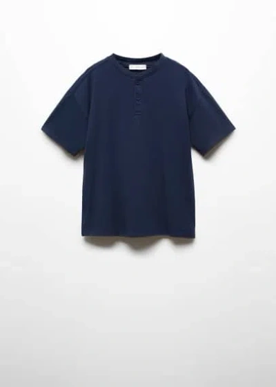 Mango Kids' Buttoned Cotton T-shirt Dark Navy