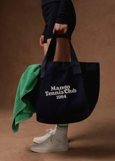 Mango Printed Tote Bag Dark Navy